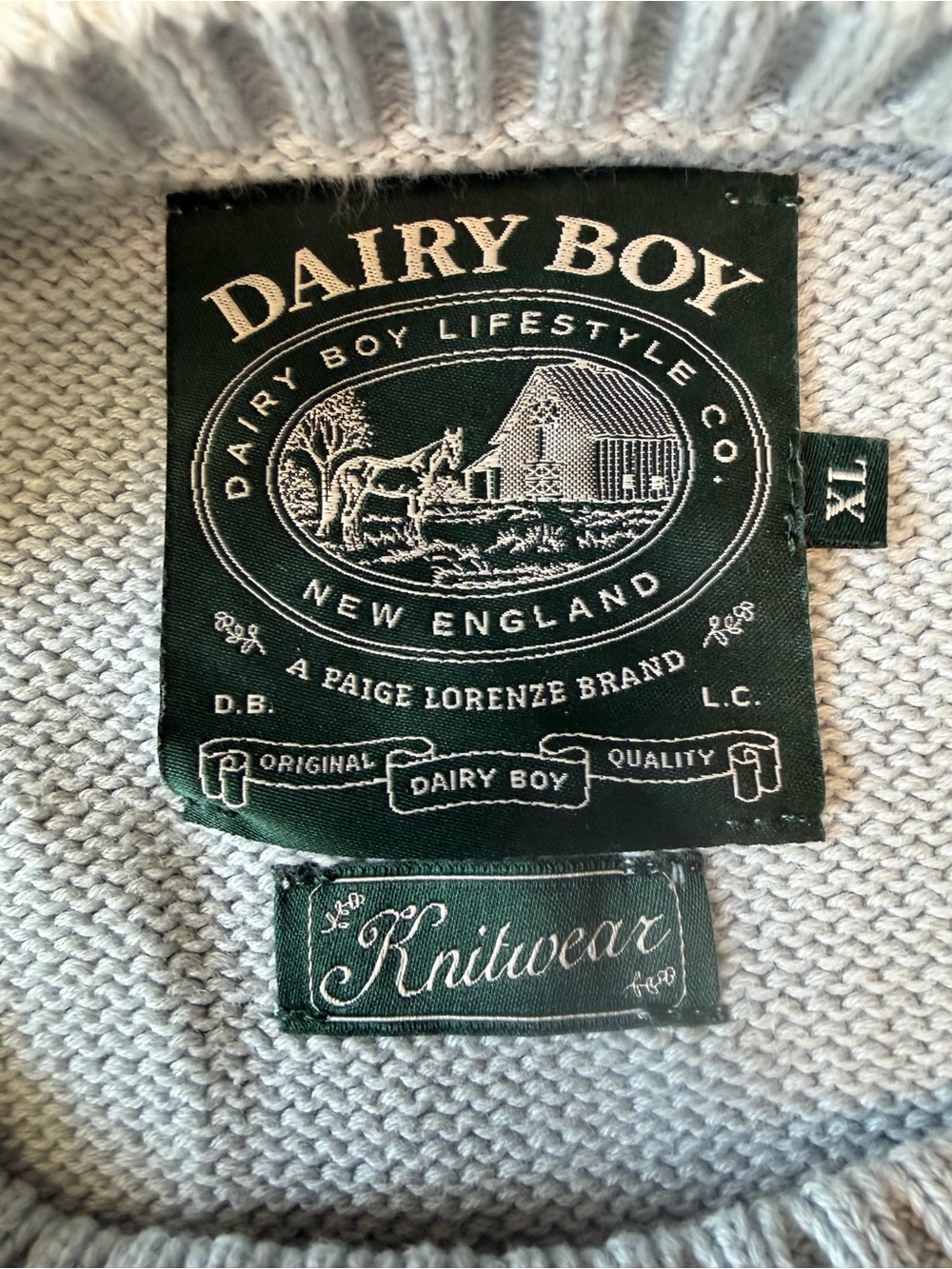 Dairy Boy Light Blue Crewneck Sweater with Fish Intarsia - Classic Crew - Picture 4 of 4